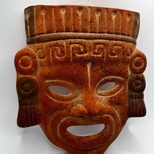 Rustic Terracotta Tribal Mask Wall Art